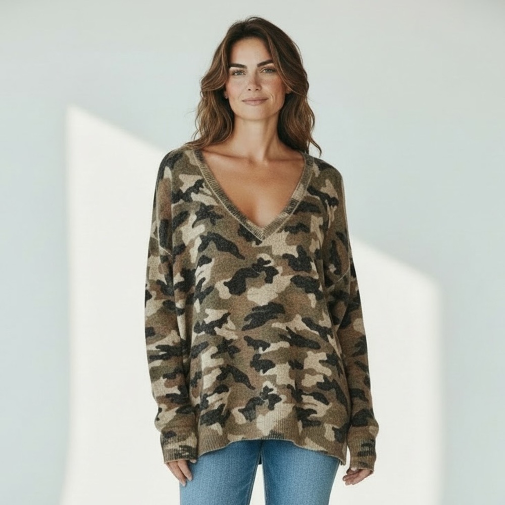 27 Miles Malibu Camouflage Cashmere V-Neck Sweater
